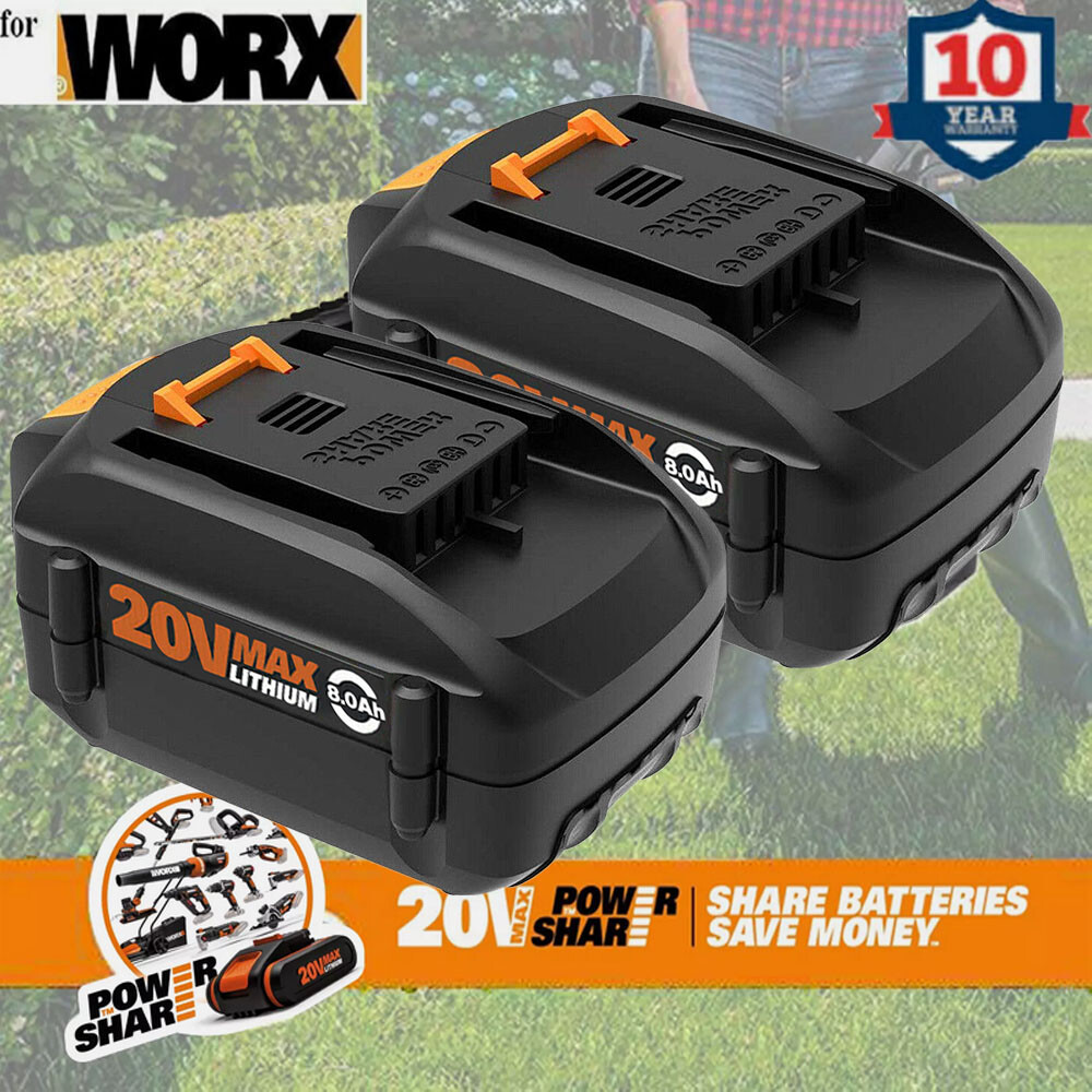 2PCS 8.0Ah For WORX WA3525 WA3520 20V Max Lithium Battery WG891 Power Tools Kits