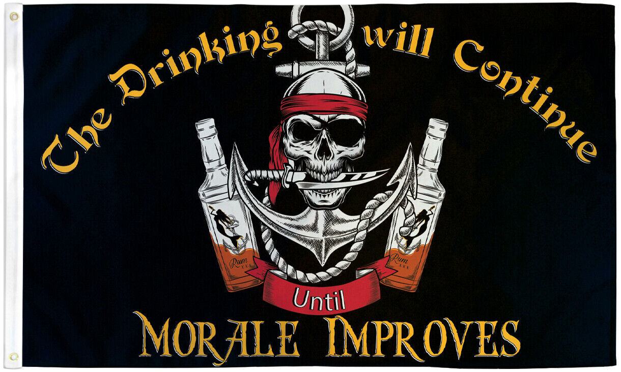 The Drinking Will Continue Flag 3x5ft Boating Flag Skull Jolly Roger Pirate Flag