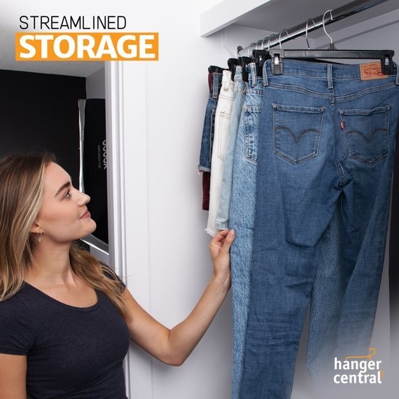 Hanger Central 25 Pack Black Plastic Pants Hangers with Extra Long Clips 12 inch