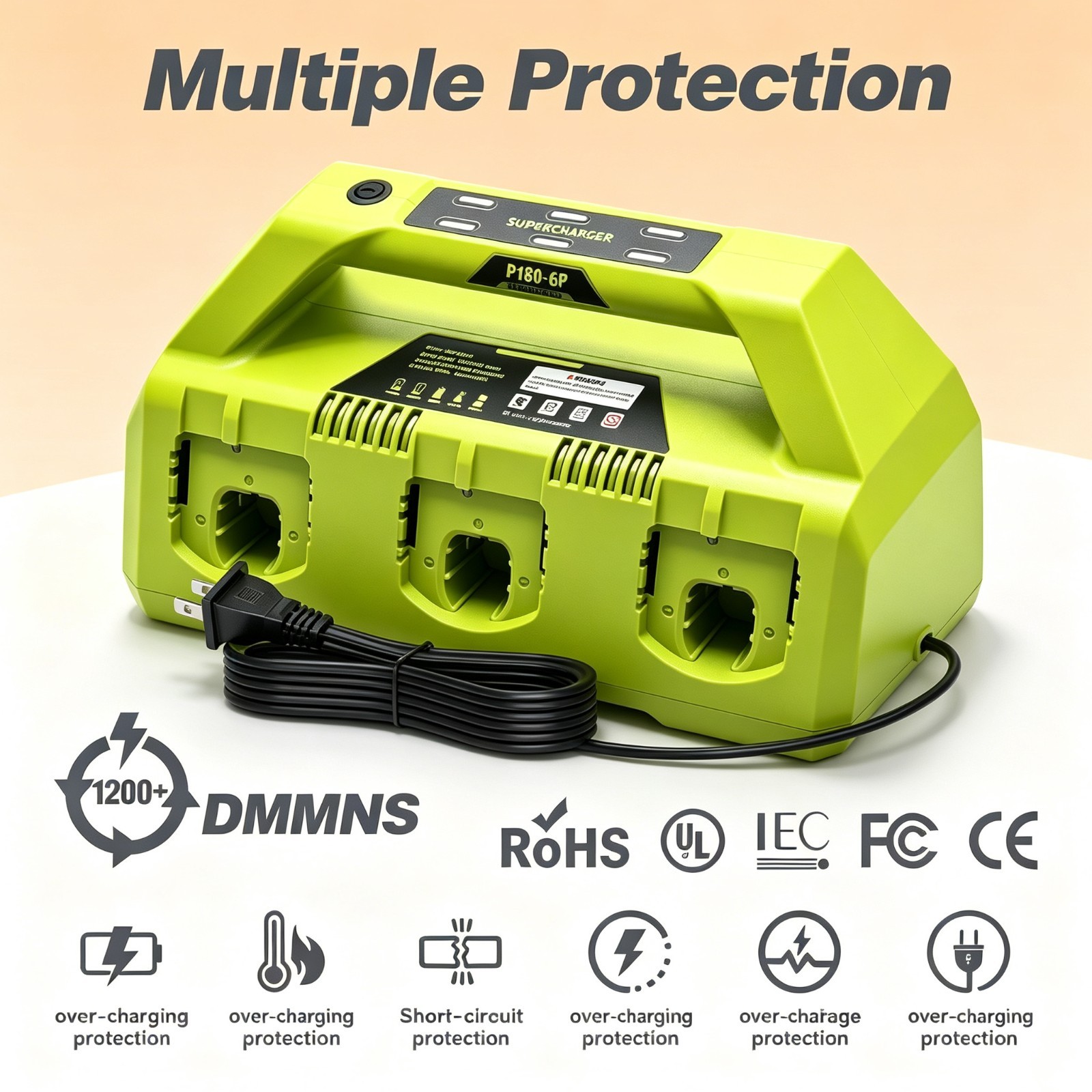 6 Port Fast Battery Charger Compatible with Ryobi 18V P135 PCG005 P118 P108 P190