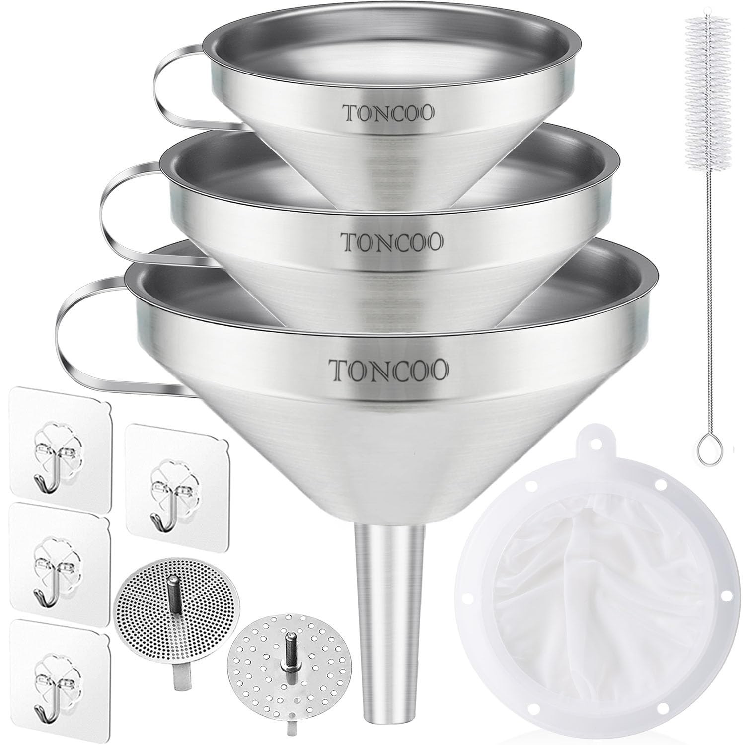 3 Pack Stainless Steel Funnels for Kitchen Use, Food Grade Cooking Funnel wit…