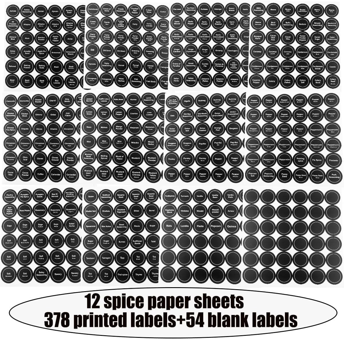 Spice Labels, 432Pcs Spice Labels Stickers 1.4in Waterproof Adhesive Round Prepr