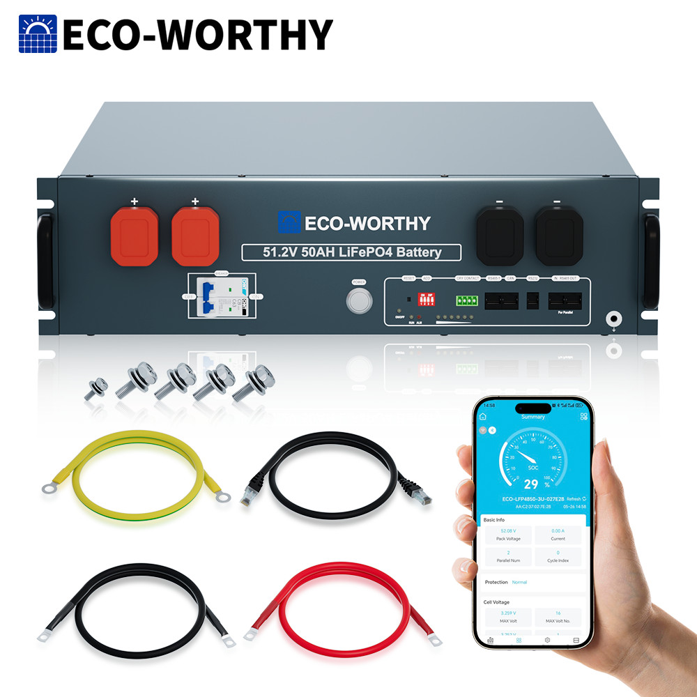 ECO-WORTHY 2560Wh 48V 50Ah Server Rack LiFePO4 Lithium Battery For Home Off-Grid