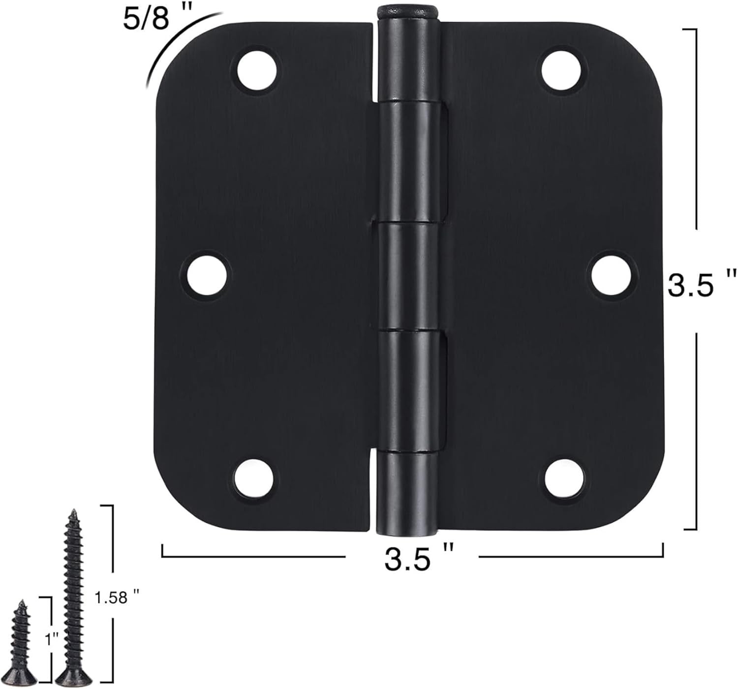 30 Pack 3.5″ Matte Black Door Hinges Interior Residential 5/8 Radius Round Corne