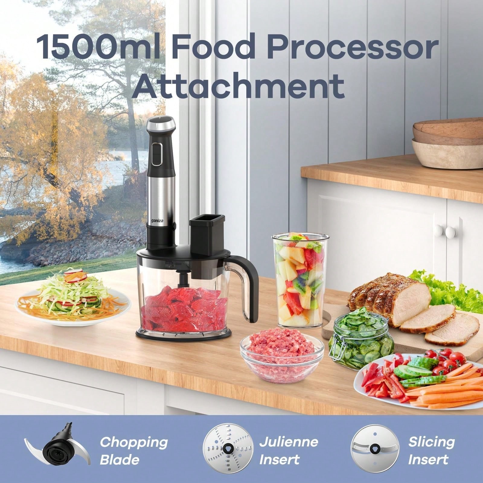 Ganiza 7-in-1 Immersion Blender 1500ml Food Processor Turbo Mode Stick Blender