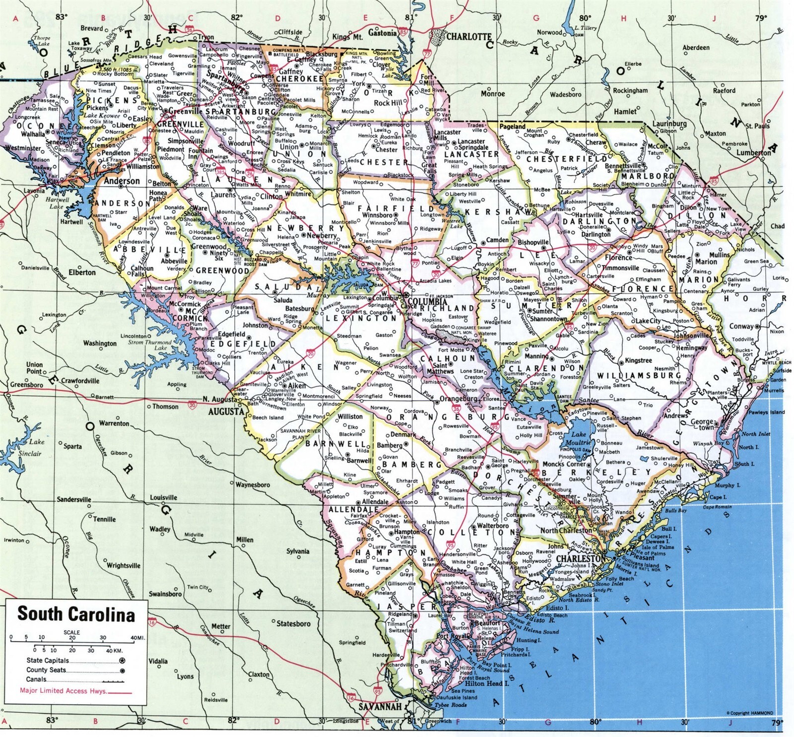 SOUTH CAROLINA SC COUNTIES MAP GLOSSY POSTER PICTURE PHOTO PRINT BANNER 10302