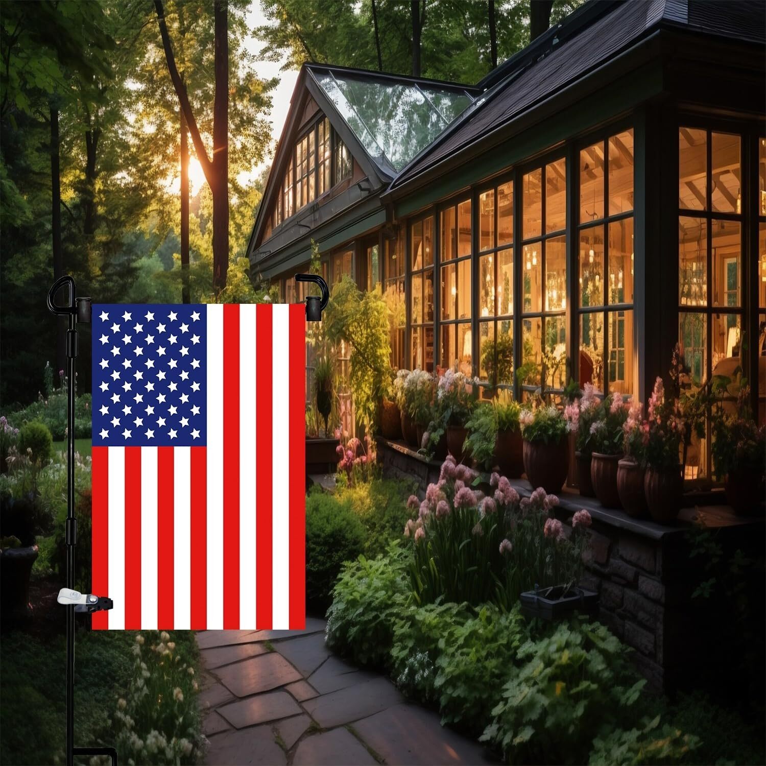 2 Pack Garden Flag Stand Holder Pole with Garden Flag Stopper and Anti-Wind Clip