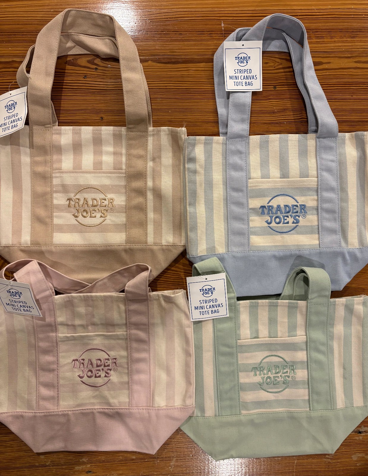 Trader Joe’s Mini Canvas Tote Bag, Pastel Multicolor Striped, 13x11x6