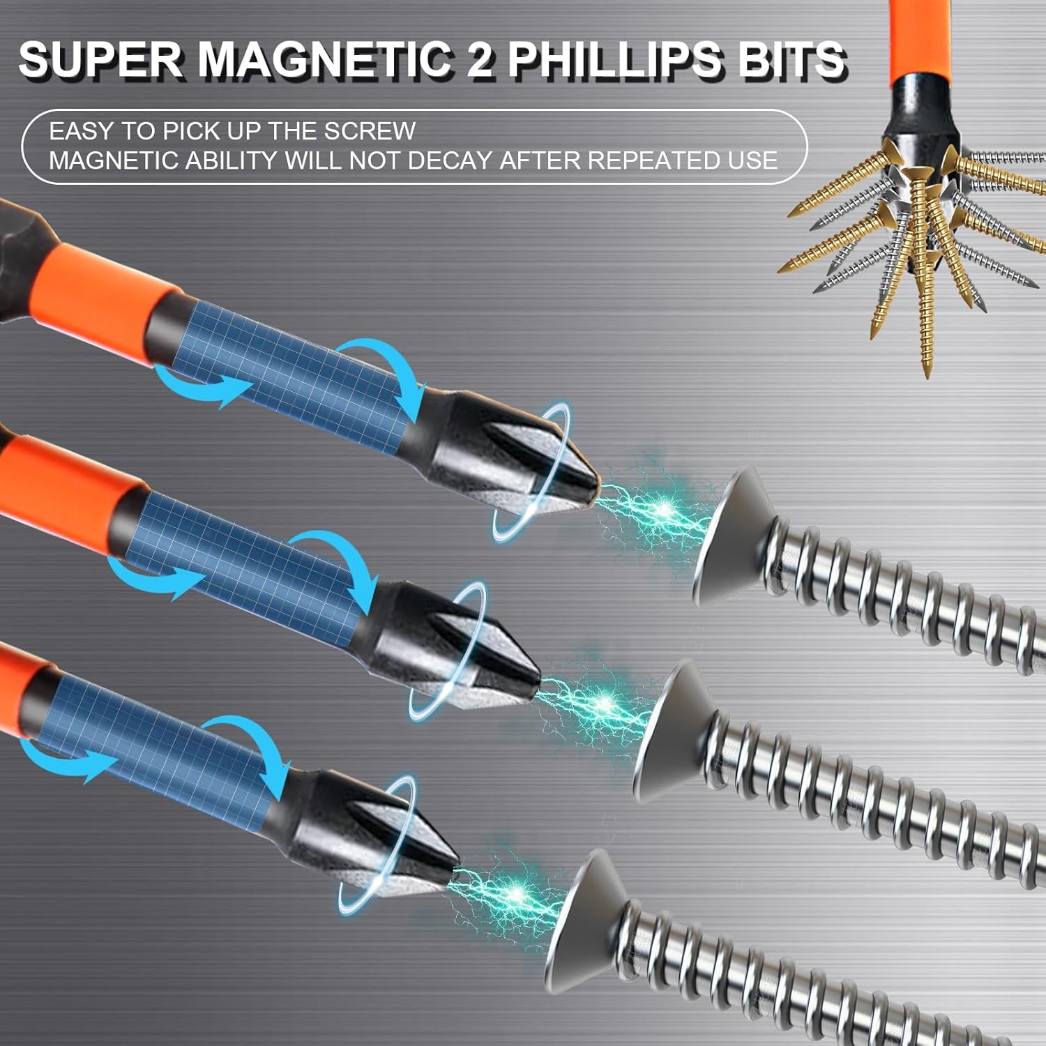 10-Pack 2″PH2 Phillips Impact Bits,Magnetic S2 Steel,1/4″Hex Shank for Impact Dr