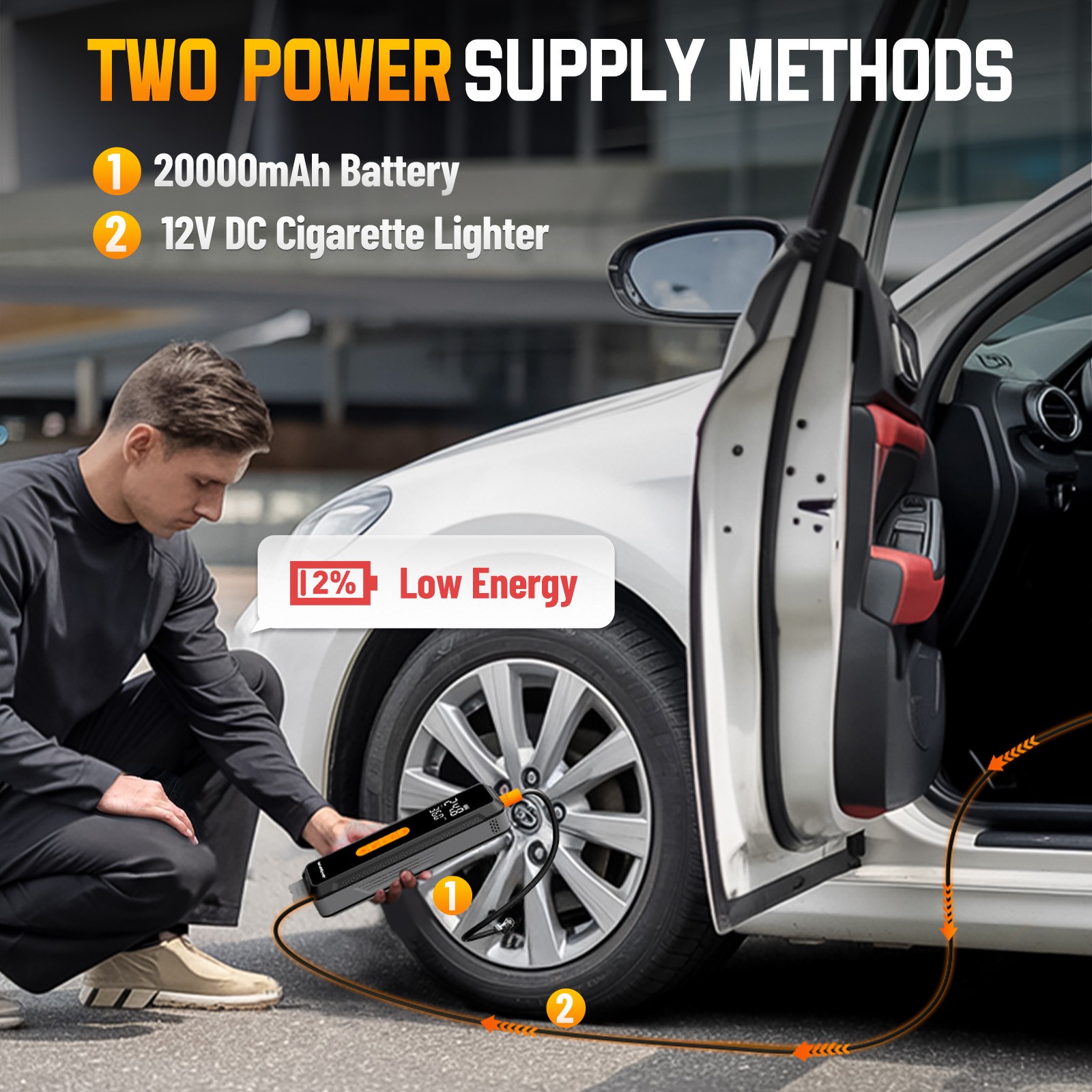 Tire Inflator Portable Air Compressor 150PSI Air Pump w/Pressure Gauge LED Light