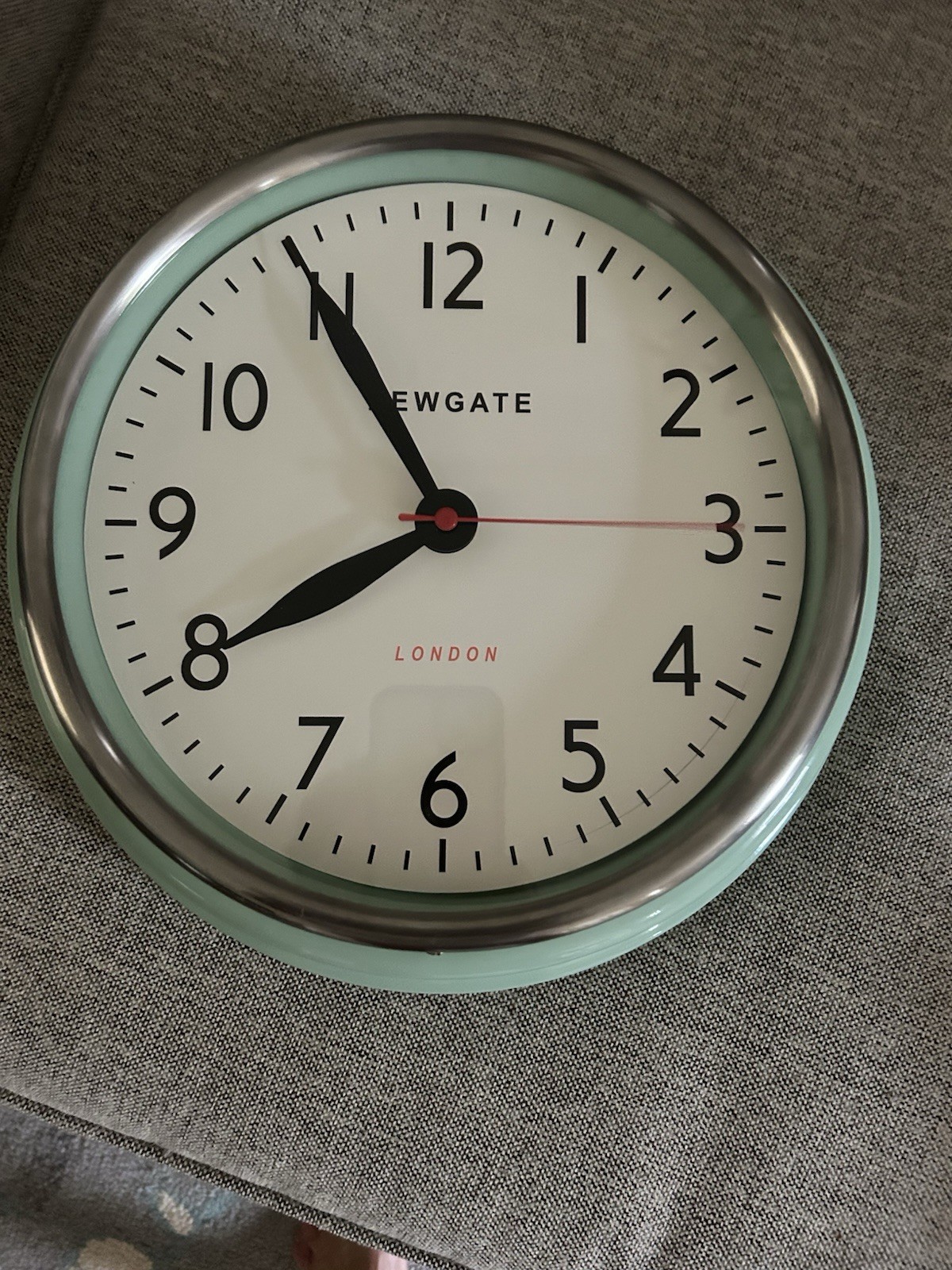 Newgate London Round Green Analog Hanging Wall Clock Silent Battery Metal Glass
