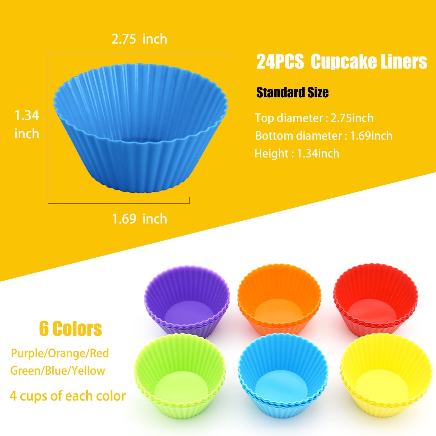 Reusable Silicone Baking Cups 24 Pack Nonstick Muffin Liners Holders Easy Clean