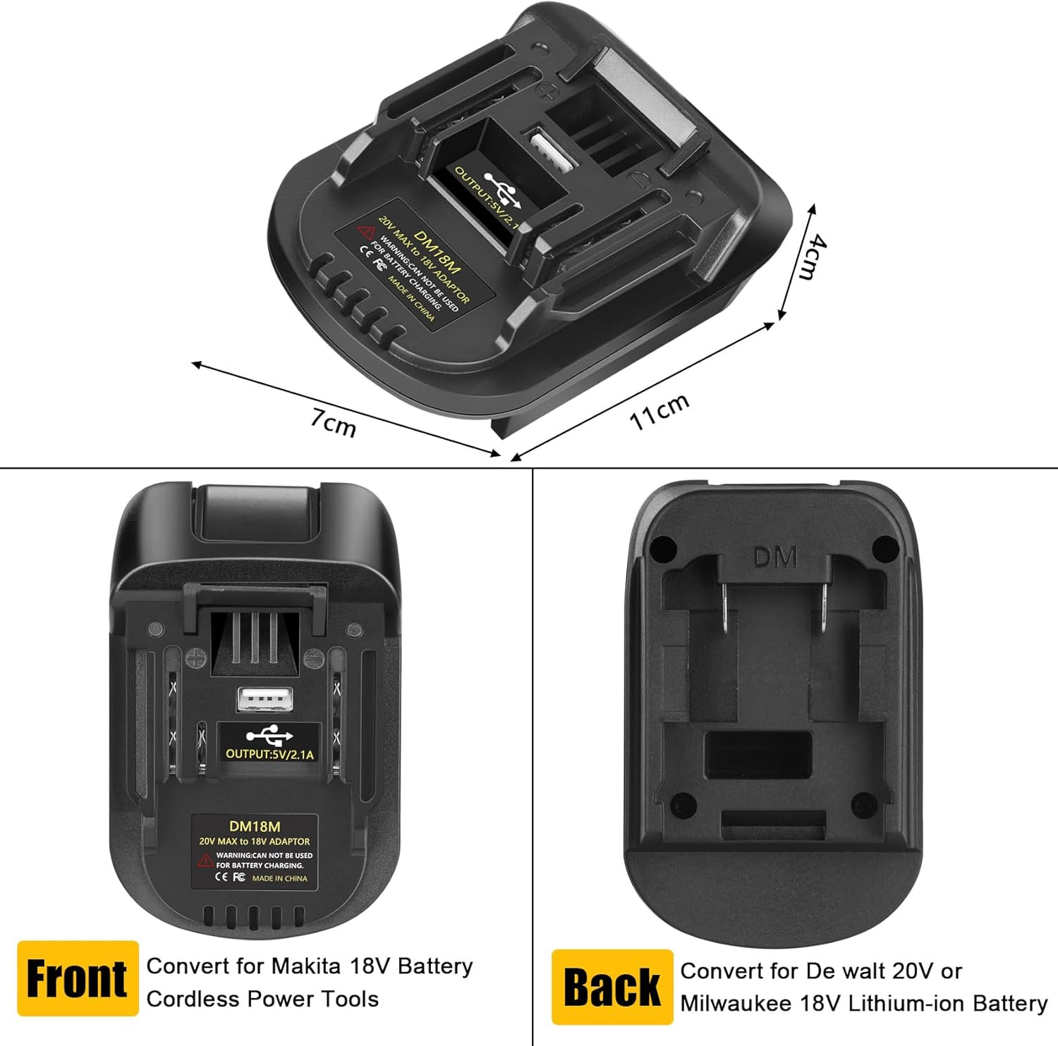 USB Battery Adapter Converter for Dewalt 20V Milwaukee 18V Convert to Makita 18V