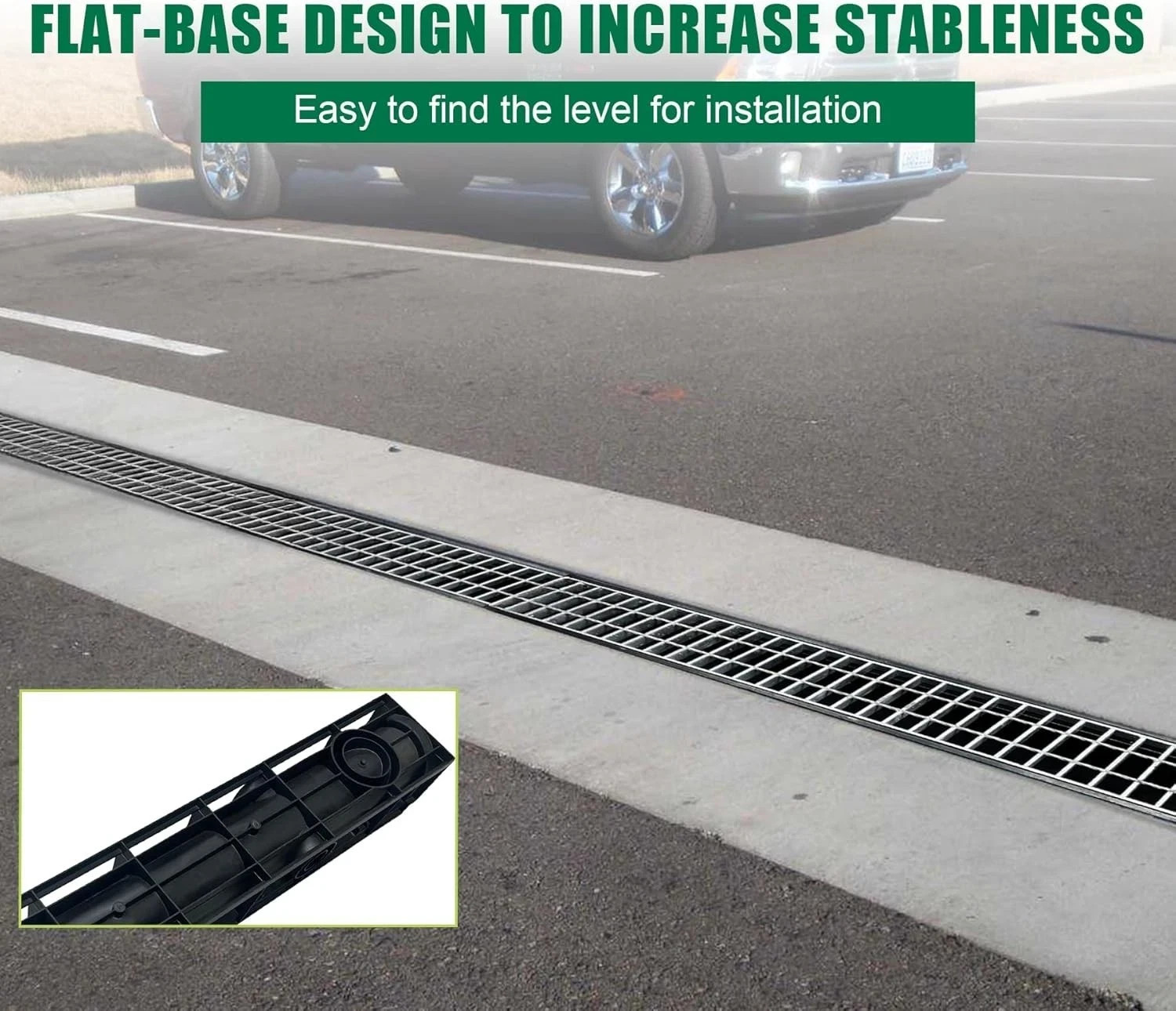 Channel Drain with Galvanized Steel Grates-39.4Lx6.1Wx5.5H In. Deep Profile Tren