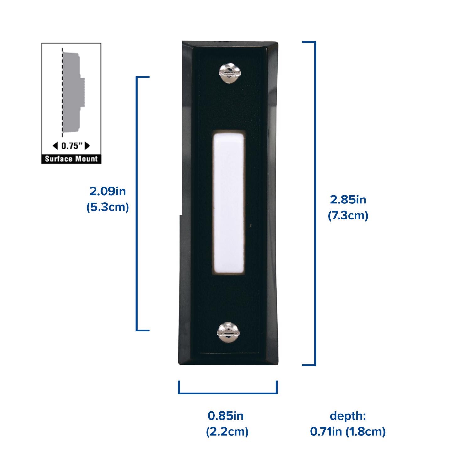 Heath Zenith SL-664-03 Black Wired Pushbutton Doorbell 2.89 Hx0.08 Wx0.74 D in.