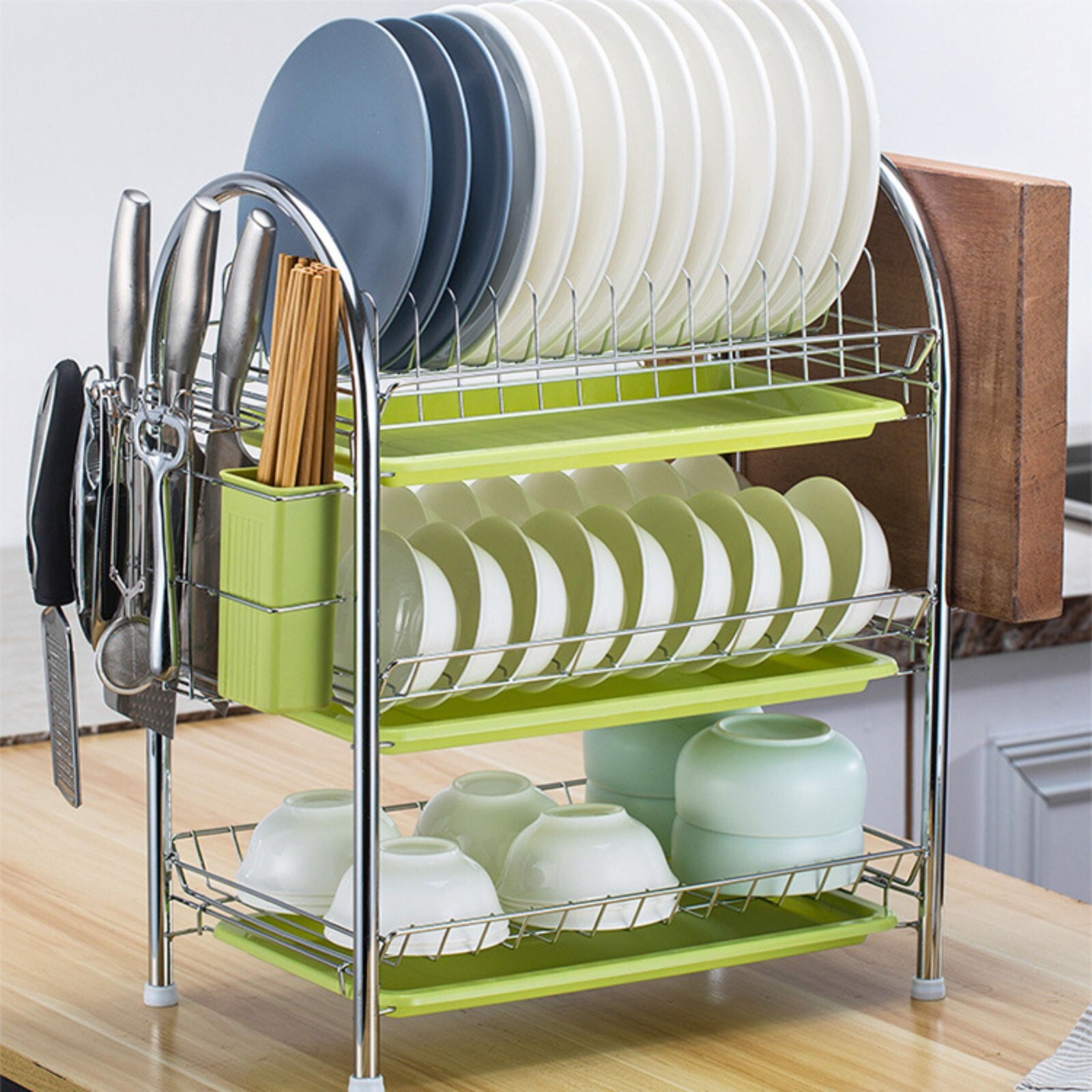 Sink Dish Drying Rack 3-Tier Stainless Kitchen Shelf Cutlery Drainer