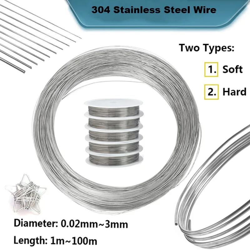 1pcs 1-100 meters 304 Stainles Steel Soft/hard Steel Wire Diameter 0.02-3mm Sin