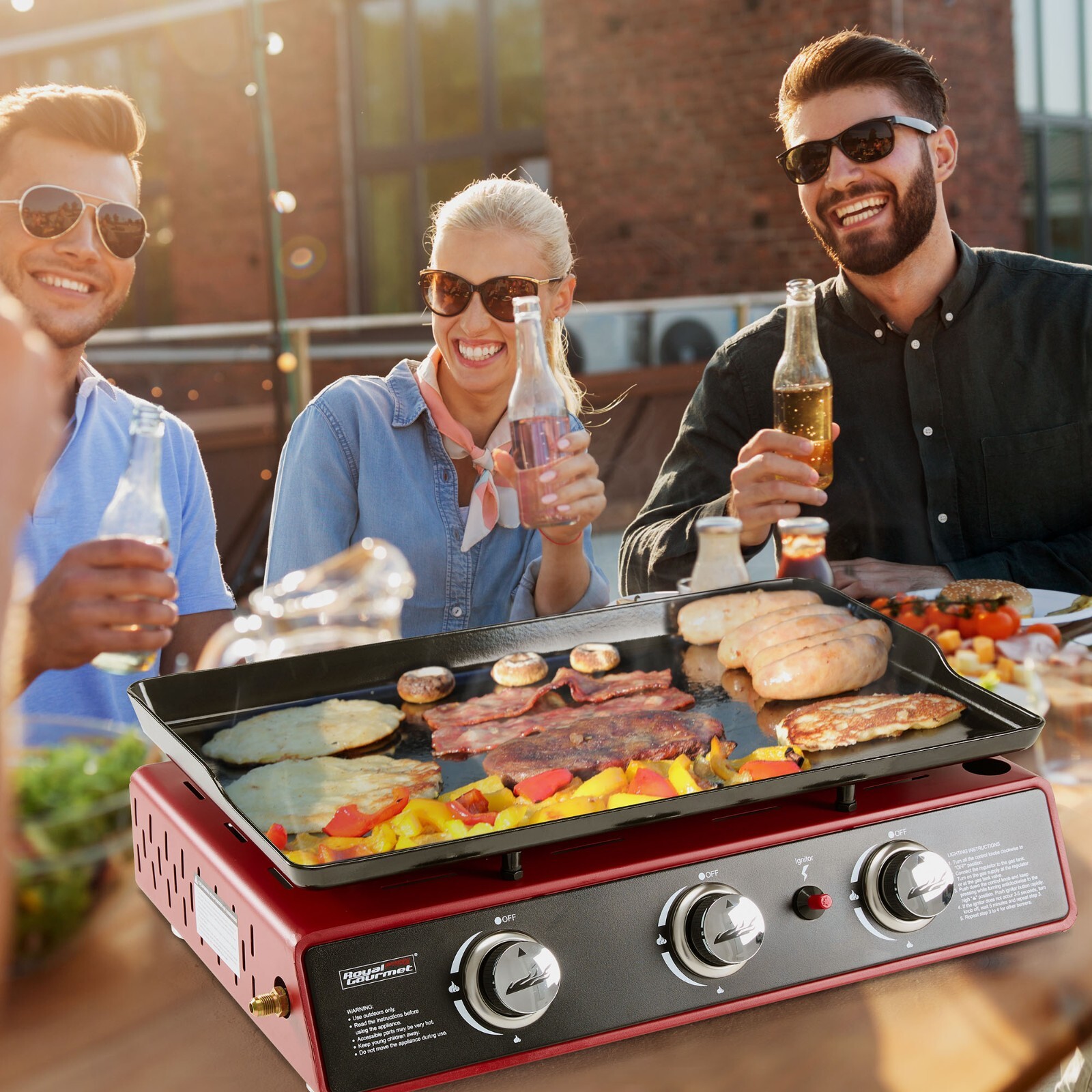 Royal Gourmet 3-Burner Portable Griddle Outdoor BBQ Tabletop Propane Gas Grill