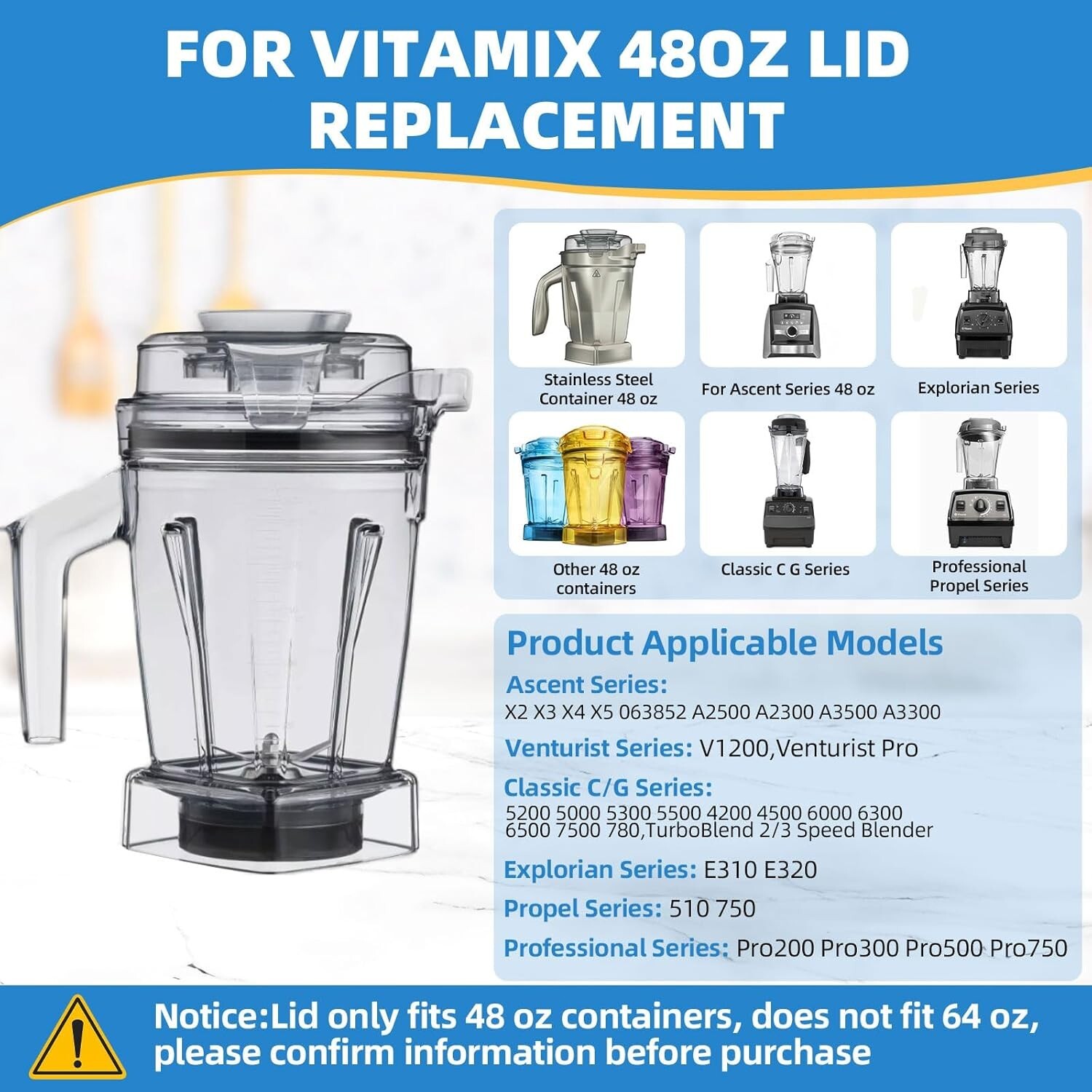 Replacement 48 oz Pitcher Lids for Vitamix Stainless Steel Container Ascent