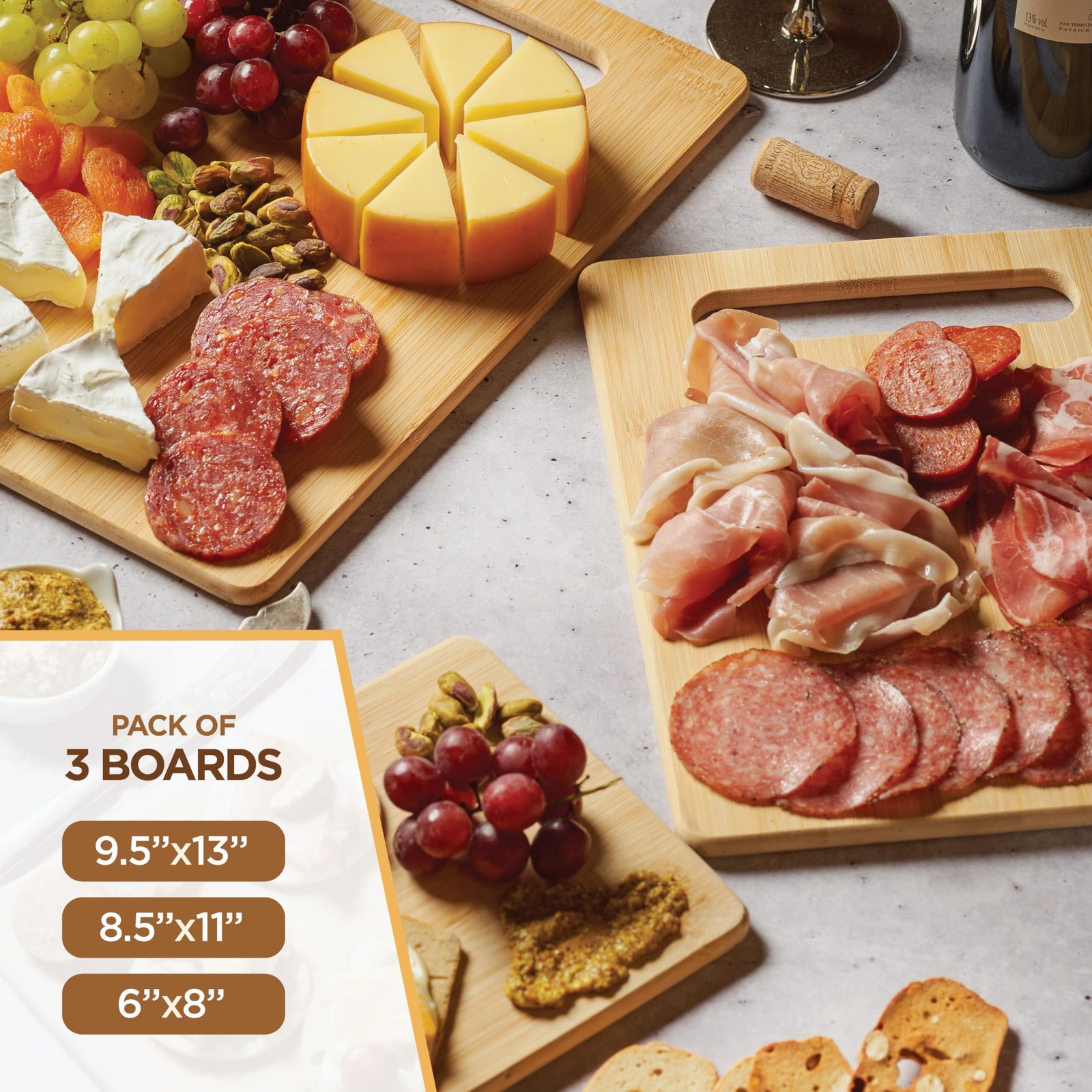 Bamboo Cutting Boards for Kitchen [Set of 3] Wood Cutting Board for Chopping Mea