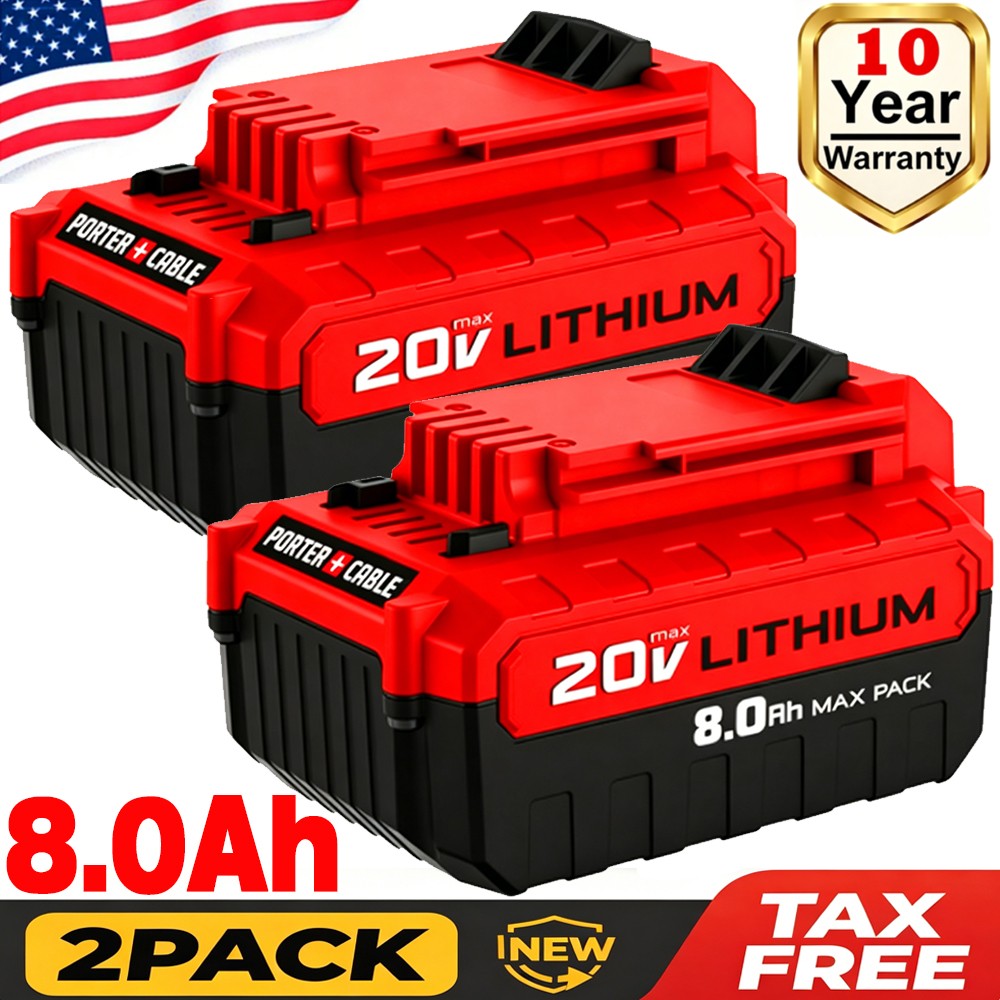 2PACK 20 Volt 8.0Ah Lithium-ion Battery for Porter Cable 20V MAX PCC685L PCC680L