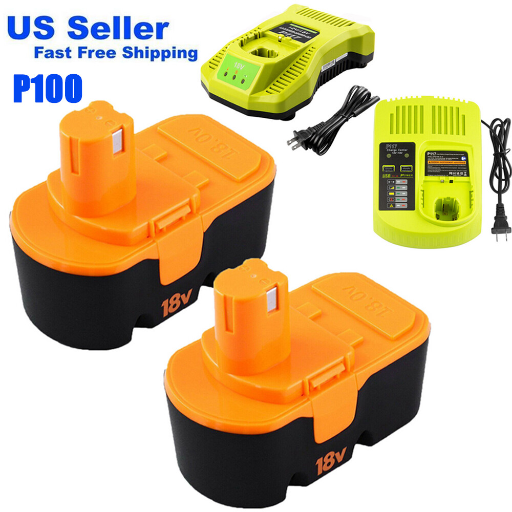 1-2Pack for Ryobi Battery/Charger Replace 18V PLUS 4.8Ah NIMH P100 P117 ABP1801