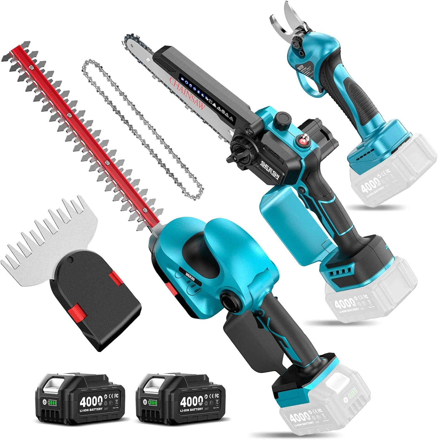 6″ Mini Cordless Chainsaw 900W Electric Pruning Saw w/ 2 Batteries Kit