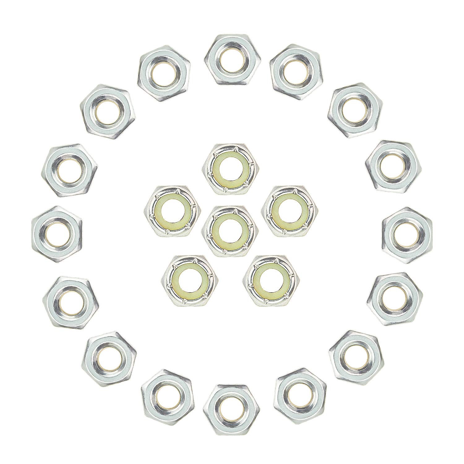 Powlankou 60 Pieces 1/4″-20 Nylon Insert Hex Lock 1/4-20 (60 pcs), Silver