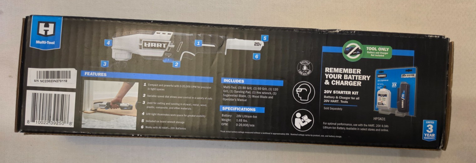HART HPMT01 20V Cordless Oscillating Multi Tool Tool Only No Battery *NEW*