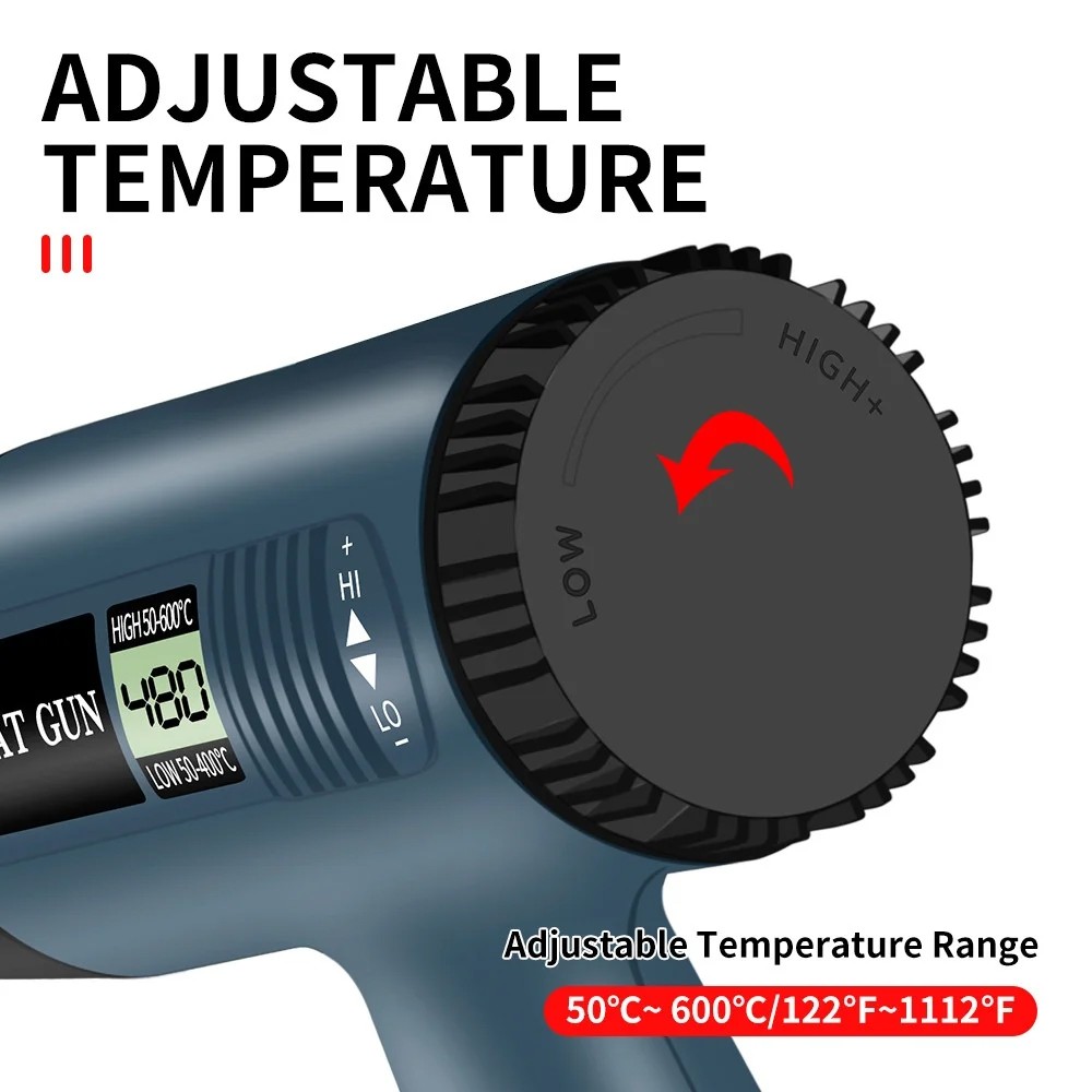2500W Heat Gun Electric Hot Air Gun w/ Dual-Temperature LCD Show 4 Nozzles Tool