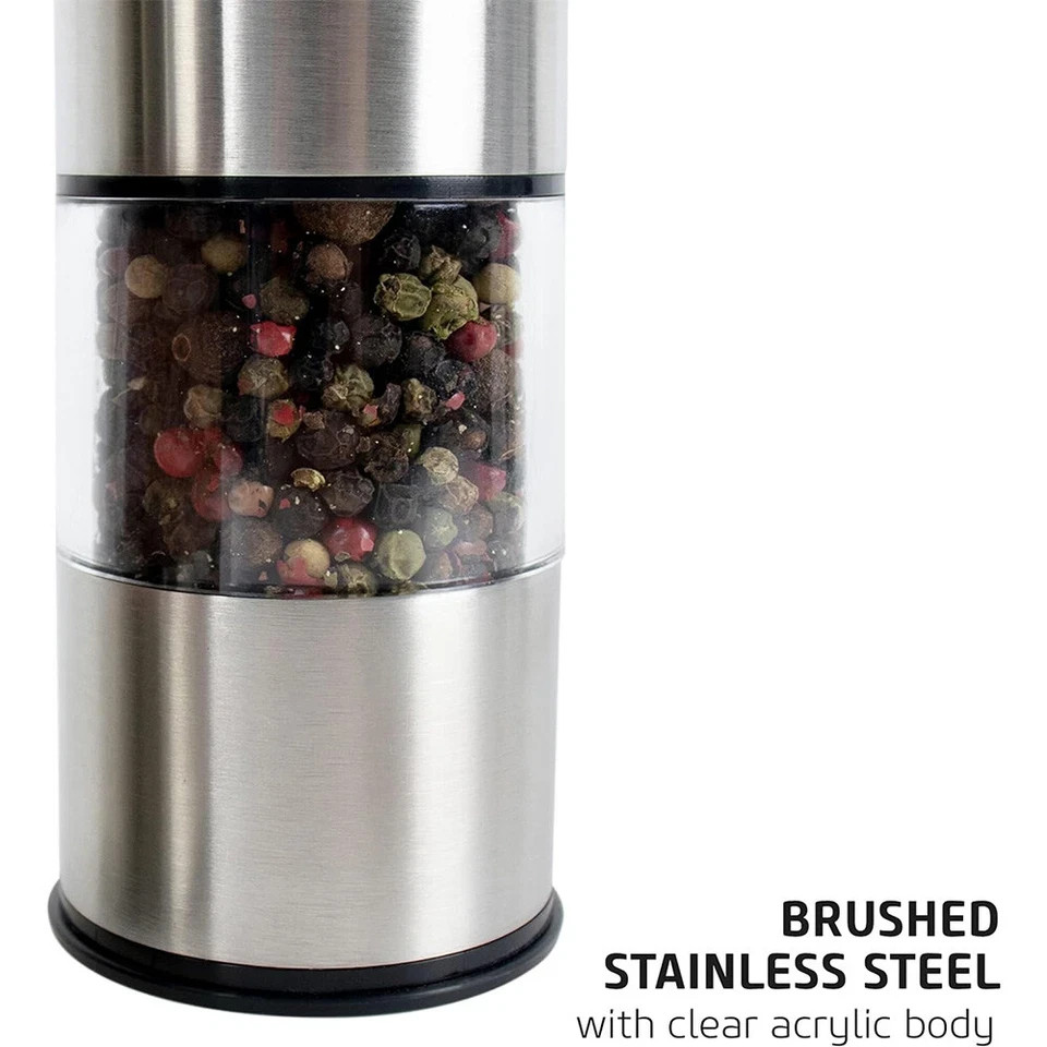 2 Pack Electric Salt Pepper Grinder Mill Shakers Set Adjustable Stainless Steel