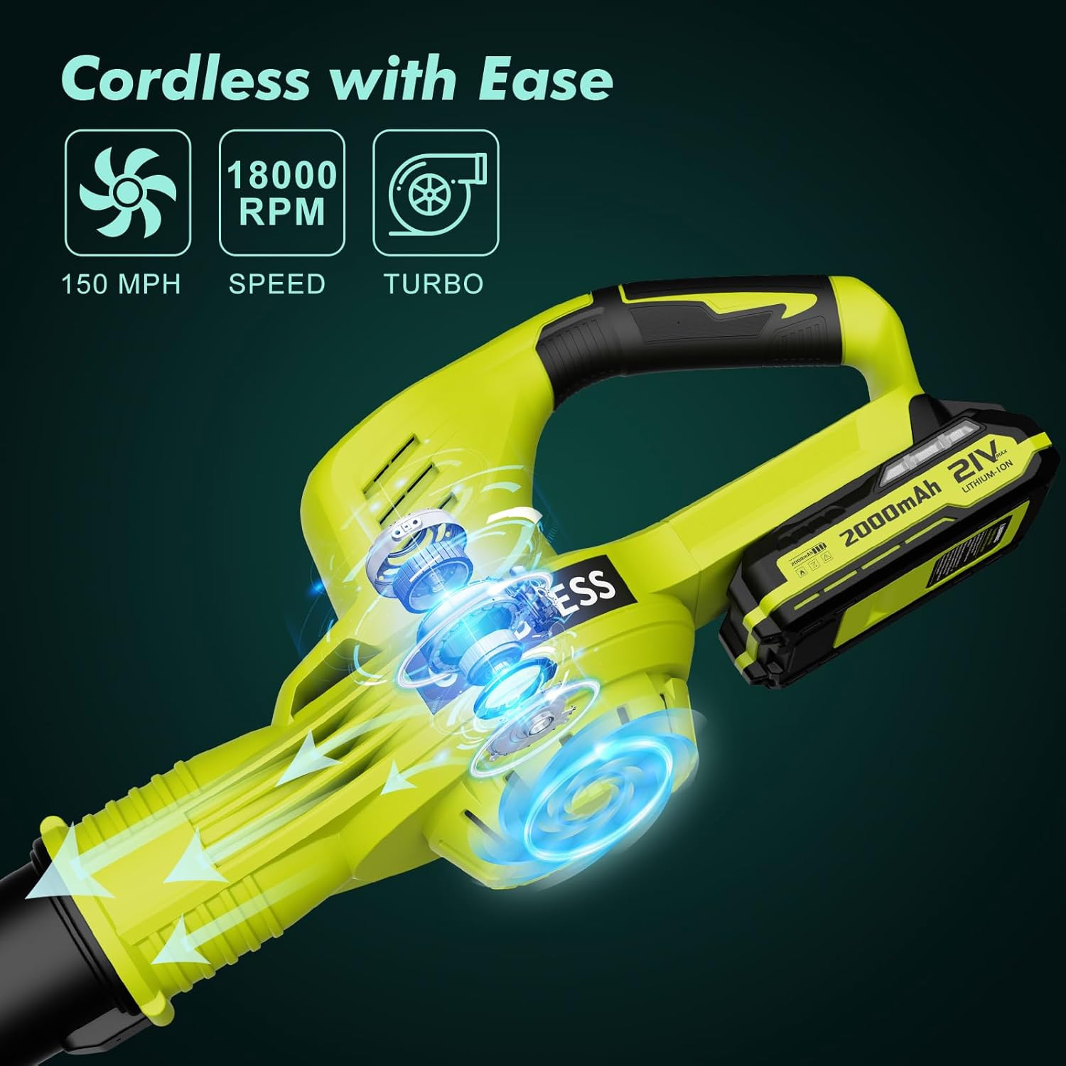 Leaf Blower Cordless – 21V Powerful Electric Leaf Blower with 2 Batteries and Ch