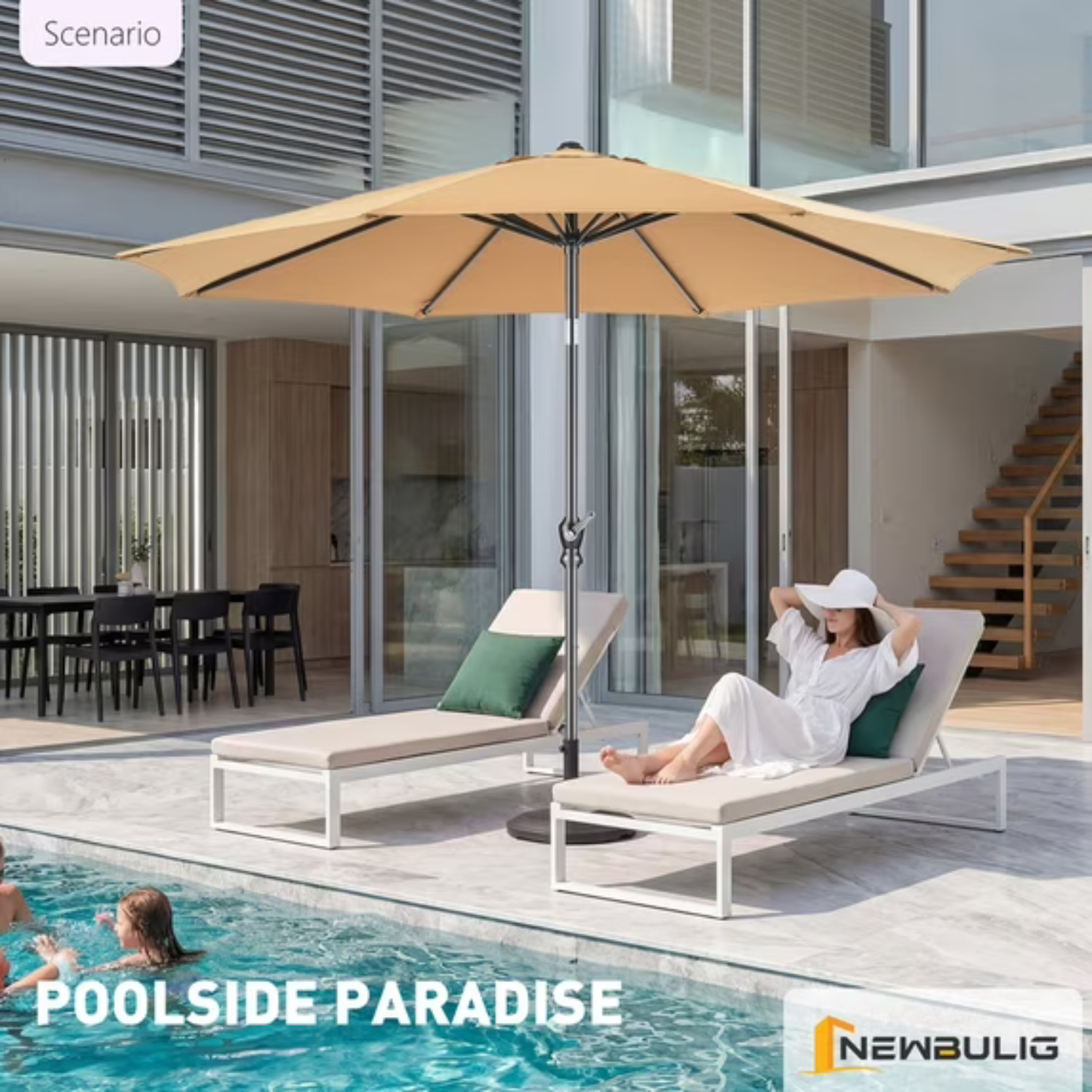 Gianna 9FT Outdoor Patio Umbrella Push Button Tilt Crank UV Waterproof
