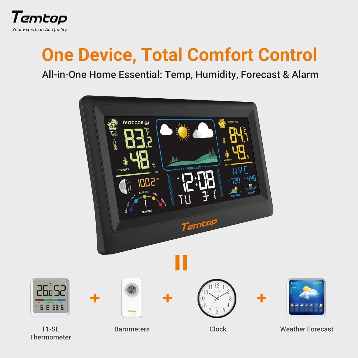 Digital LCD Weather Station Clock Indoor & Outdoor Calendar Thermometer Wireless