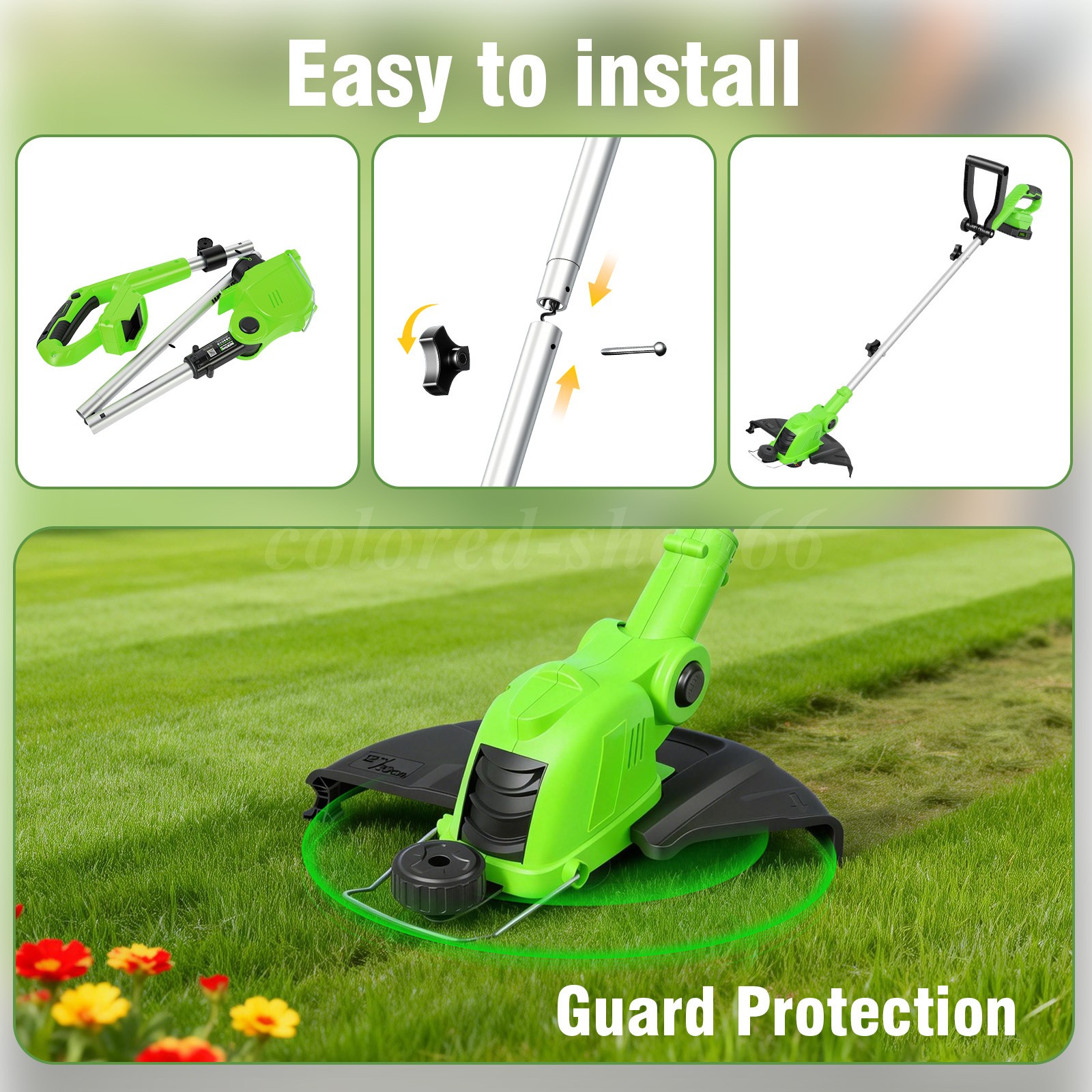Electric Cordless Grass String Trimmer Lawn Edger Weed Wacker Cutter & 2 Battery