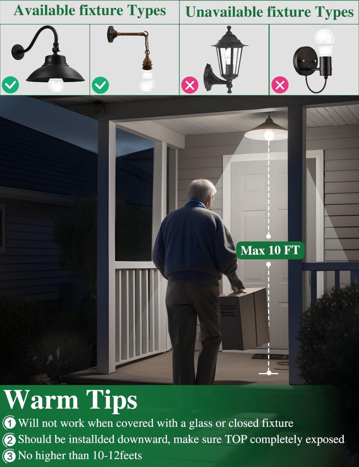 6-Pack Motion Sensor Light Bulb Dusk to Dawn LED 9W (60W Eq) E26 PIR Security