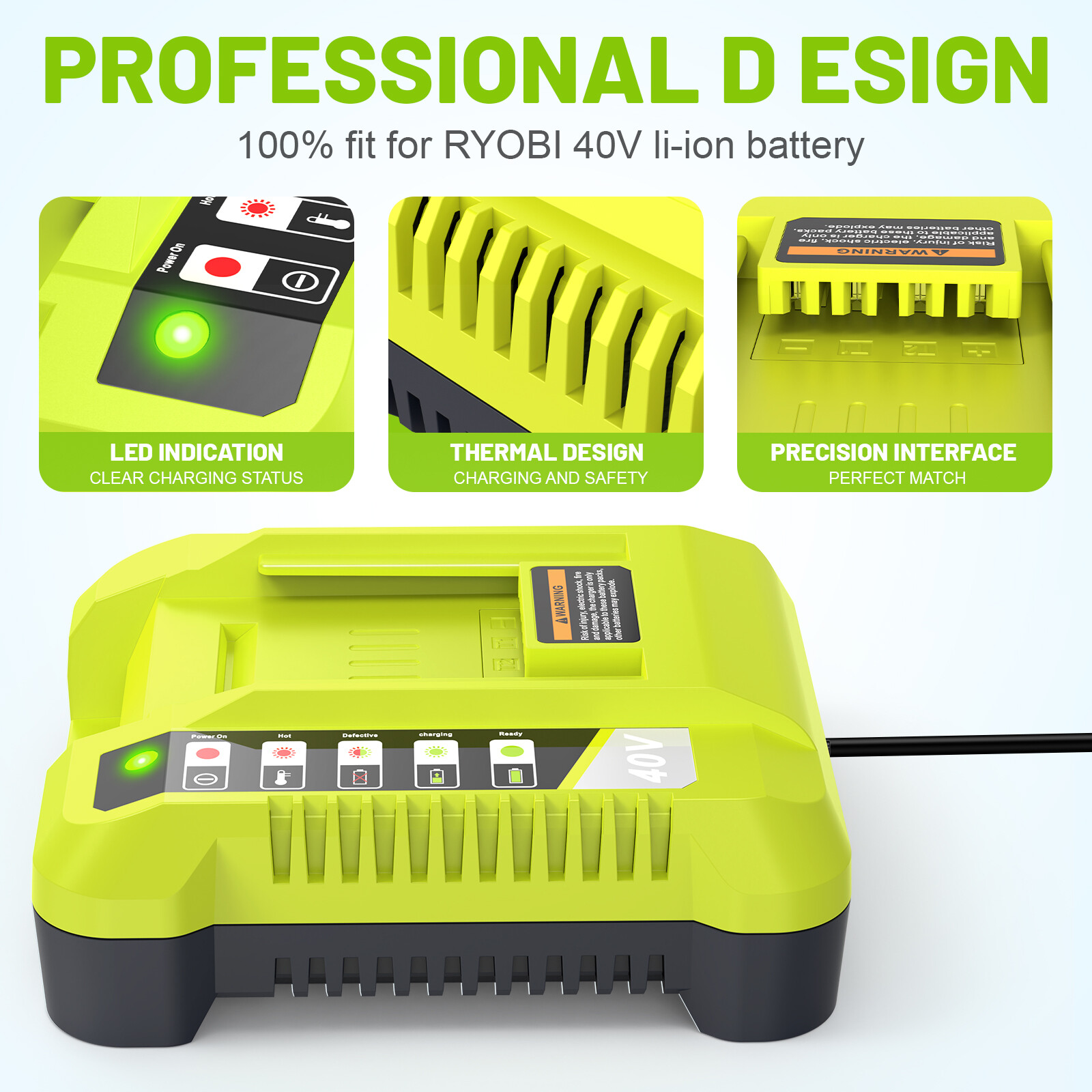 OP401 Fast Charger For Ryobi 40V OP408VNM Lithium Battery OP406VNM OP40602 LED