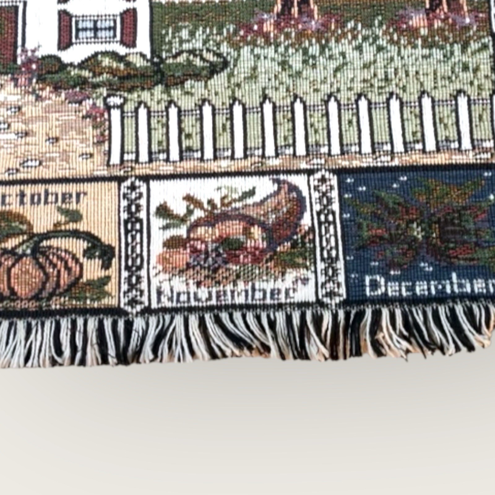 Vintage 12 MONTHS Country House Tapestry 20×35 FAST SHIP