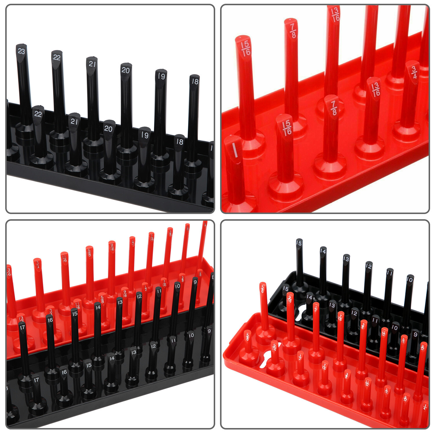6PCS Socket Organizer Tray Set Hold 90 Metric&76 SAE Socket 1/4″ 3/8″ 1/2″ Drive