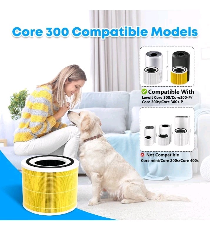4PK Yellow Core 300 Pet Care Replacement Filter for LEVOIT Core 300 300-P 300S