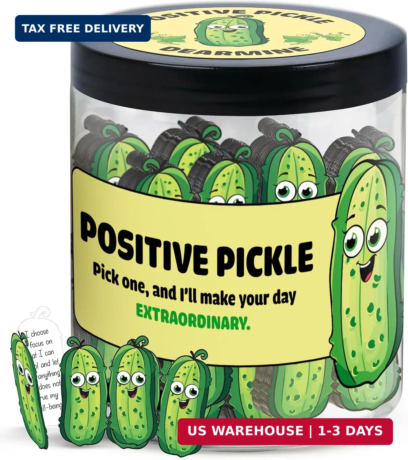 DEARMINE 60 Positive Pickle Cards Jar, Birthday Gifts for Women, Teens, Adults,