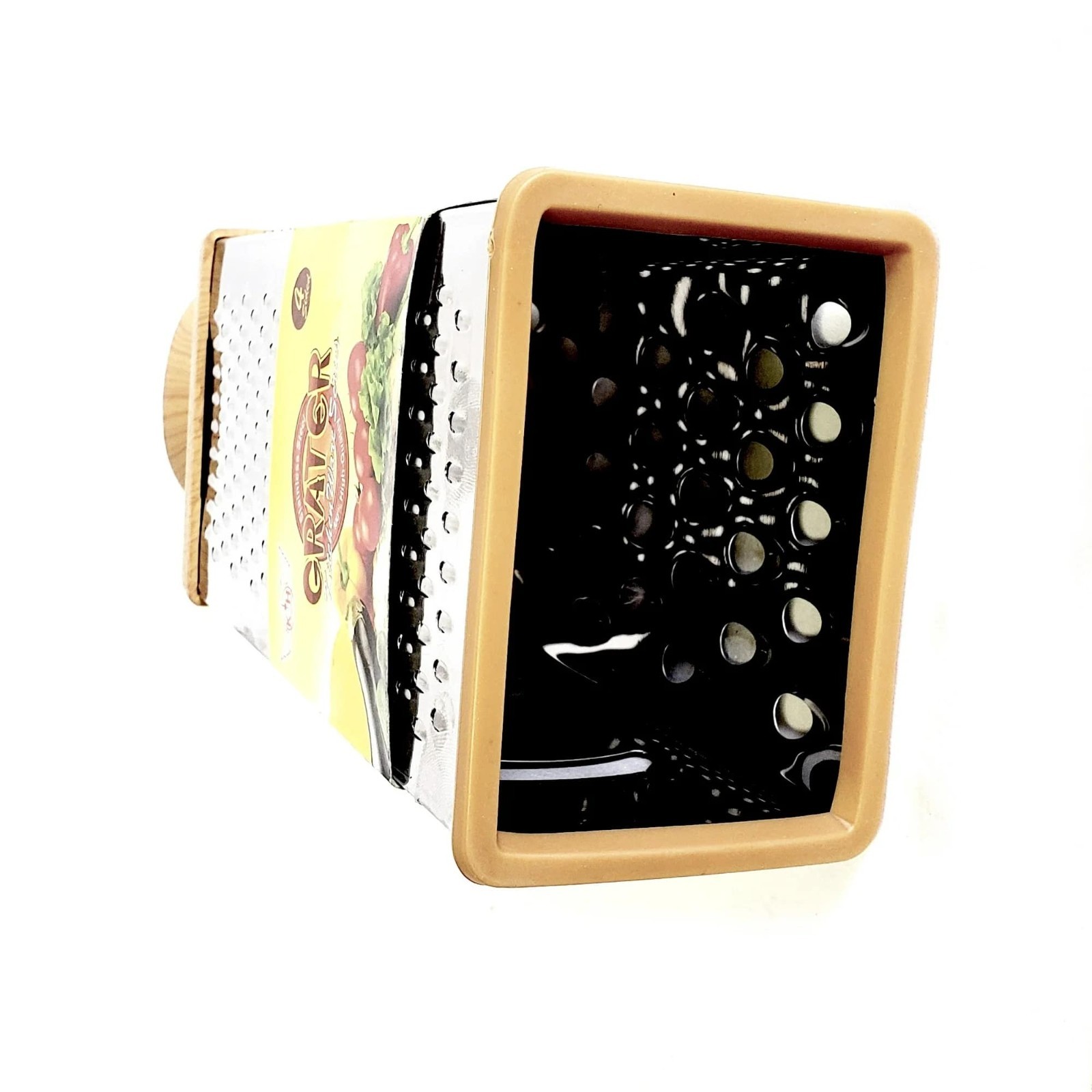 4-Sided Stainless Steel Box Cheese Grater 10.5″ w/ Woodgrain Handle Non-Slip