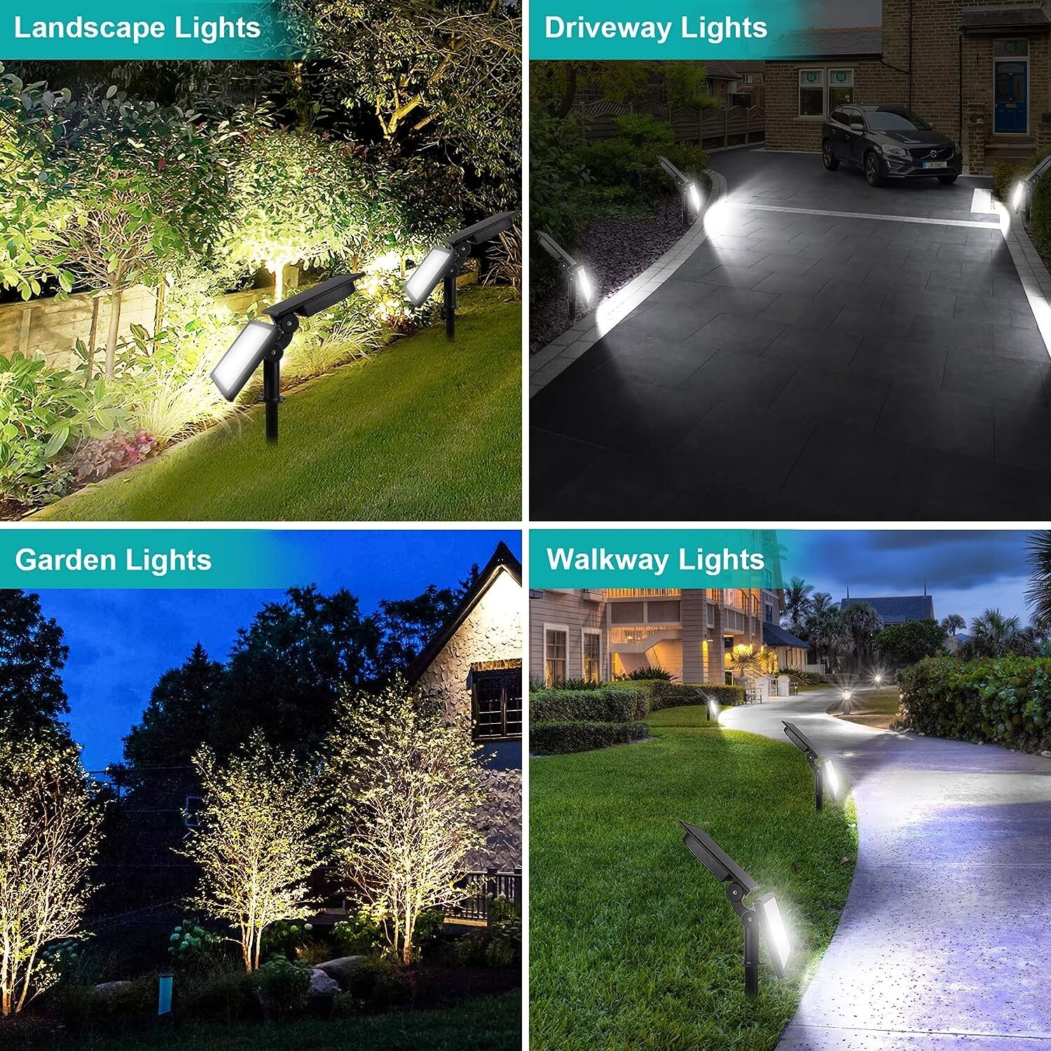 T-SUN 2Pack Solar 54-LED Spotlight Outdoor Garden Lamp For Yard Pathway Driveway