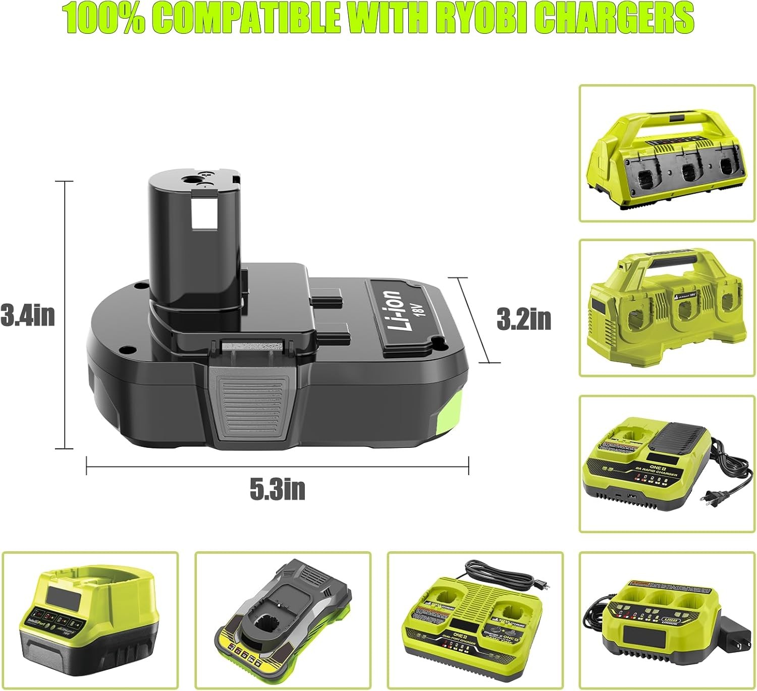 For RYOBI P108 one 18V High Capacity 6.0Ah/3.0Ah Battery Lithium-Ion Battery New