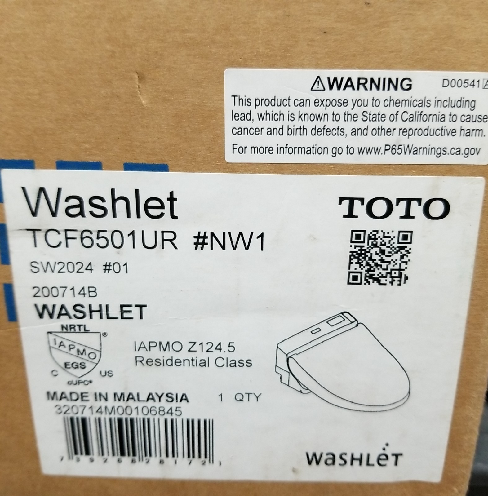 WASHLET By TOTO Residential Class Bidet Seat TCF6501UP #NW1
