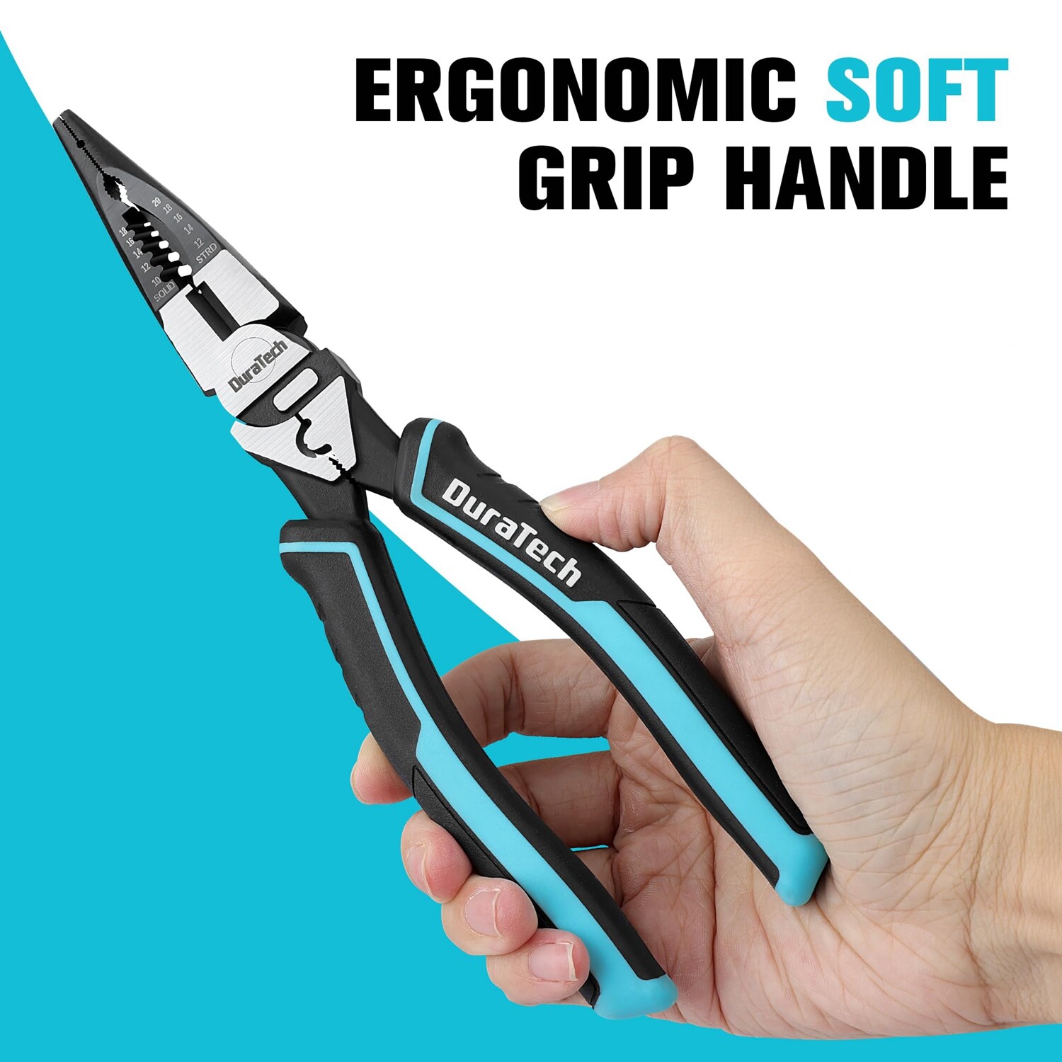 DURATECH 6-in-1 Needle Nose Plier 8.5″ Heavy Duty Long Nose Pliers Wire Stripper