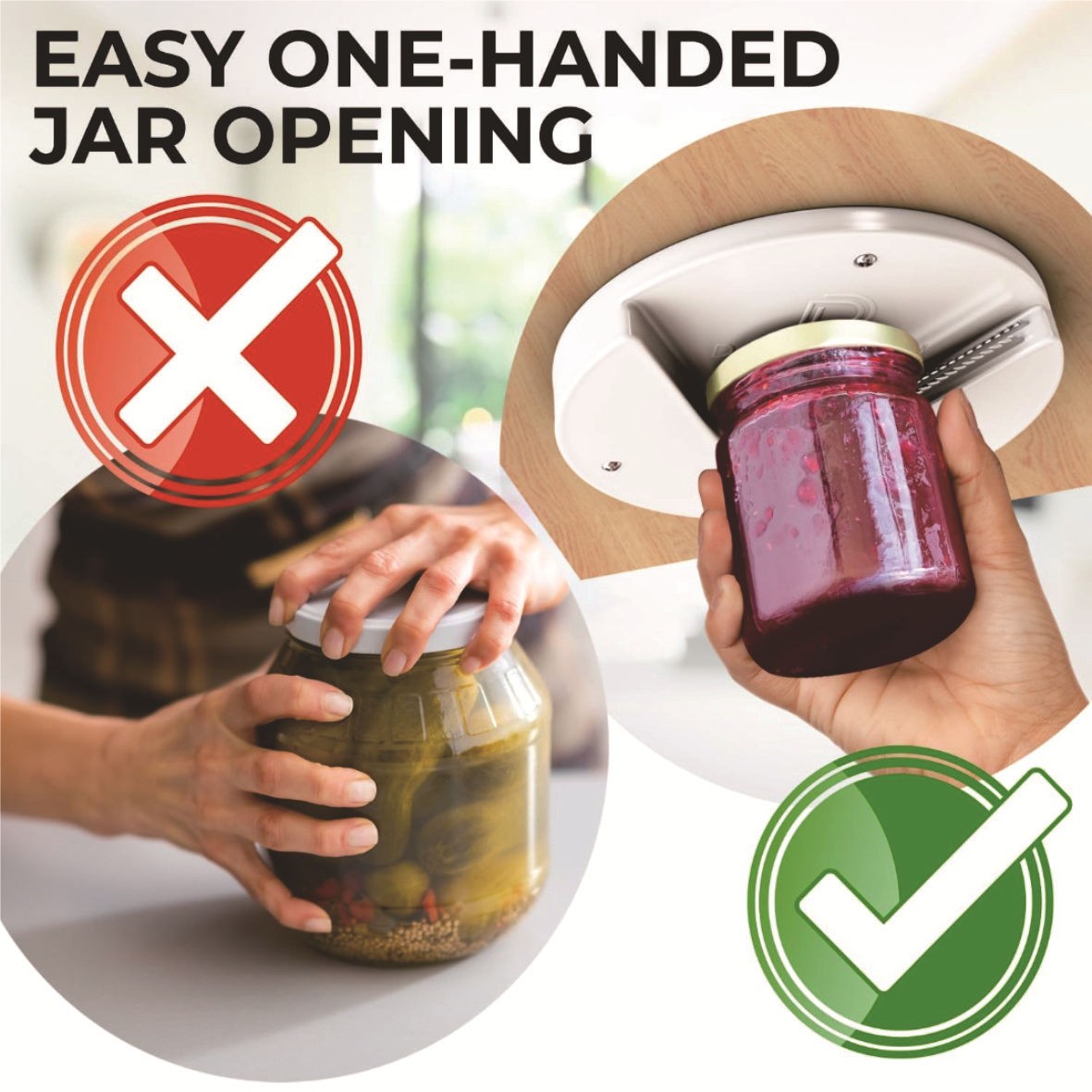 Jar Opener for Weak Hands & Seniors w/ Arthritis, Under Cabinet Lid Opener