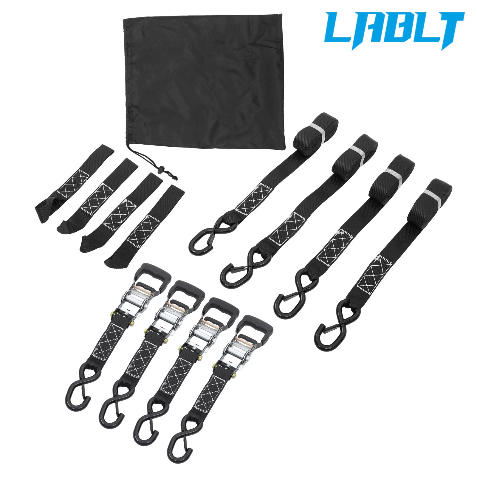 LABLT 4×Ratchet Straps 1.6″×15’ Tie Down-5208 lbs Break Strength S Hooks Black