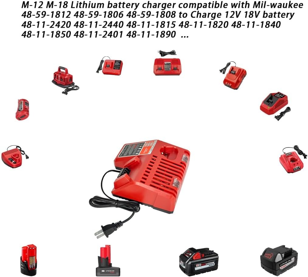 For Milwaukee 48-11-2460 48-11-2401 48-11-2402 Battery M-18 12-18V M-12 Charger