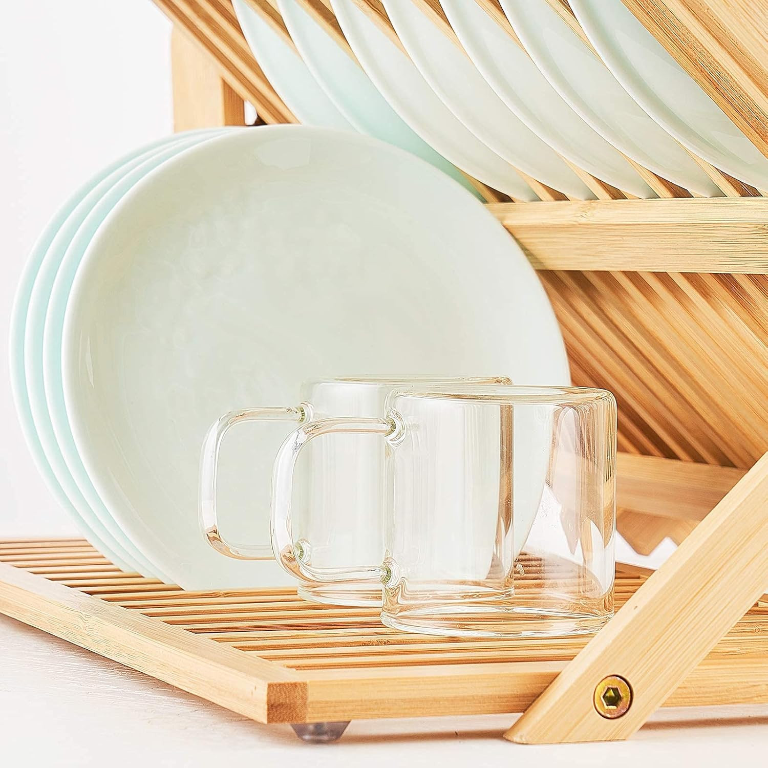 Bamboo Dish Drying Rack⭐3 Tier Collapsible Wooden Dish Drainer Rack ⭐